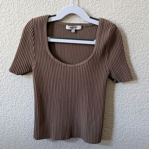 Madewell Women’s XS Ottoman Crop Ribbed Knit Sweater Tight Tee •Light Umber